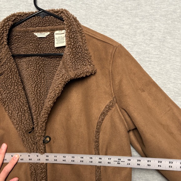 Vintage LL Bean Women Faux Suede Sherpa Lined Coat Jacket Brown Large - Picture 6 of 9